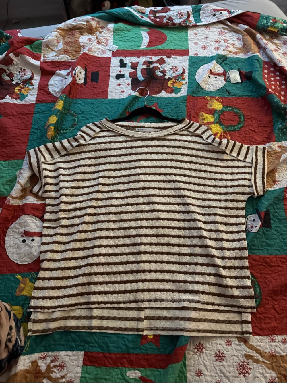 Women’s Zenana  Striped Short-Sleeve Top - Cream & Brown L/XL